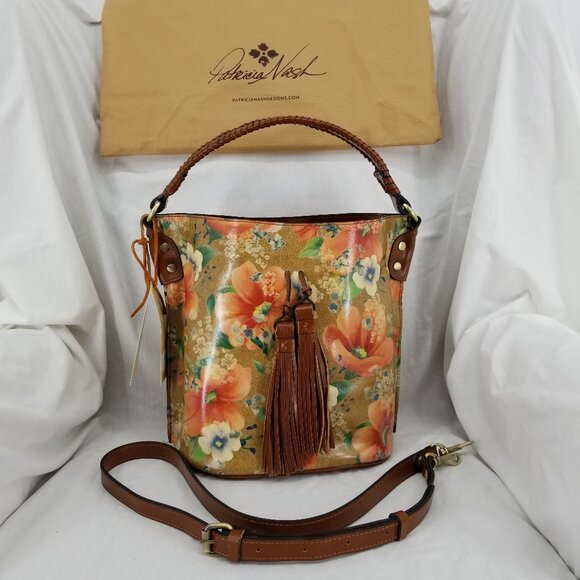 Patricia Nash Handbags - Patricia Nash Leather Convertible Medium Bucket Bag & Crossbody Apricot Blossom